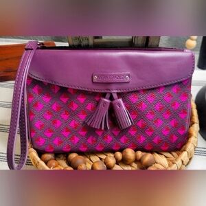 Vera Bradley Wristlet Clutch Purple Pink Red Leather Diamond PatternTassels NWOT
